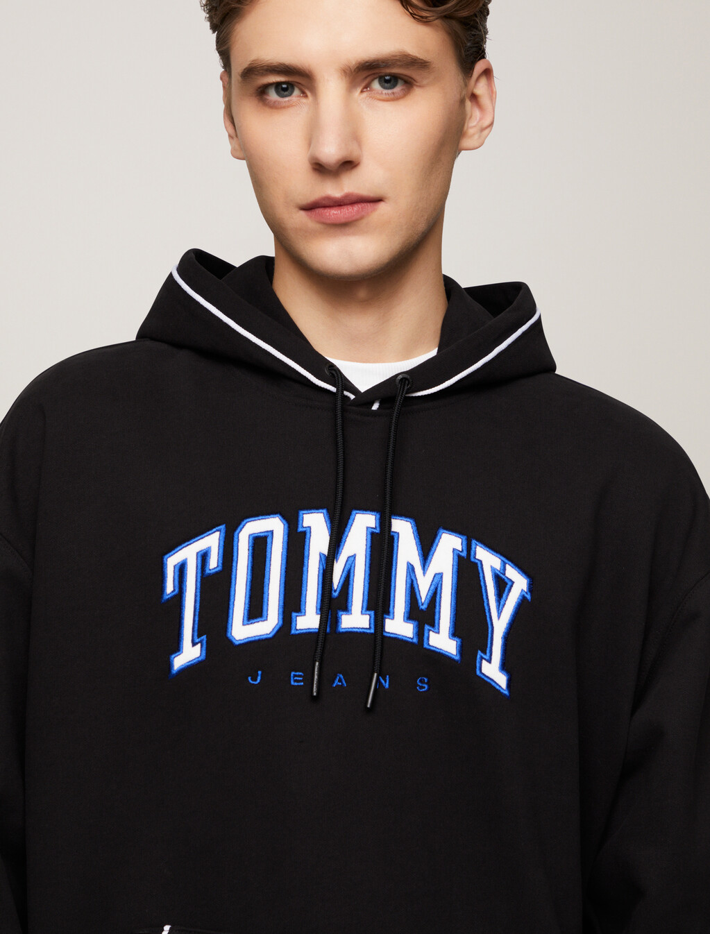 Varsity Piping Hoodie, Black, hi-res