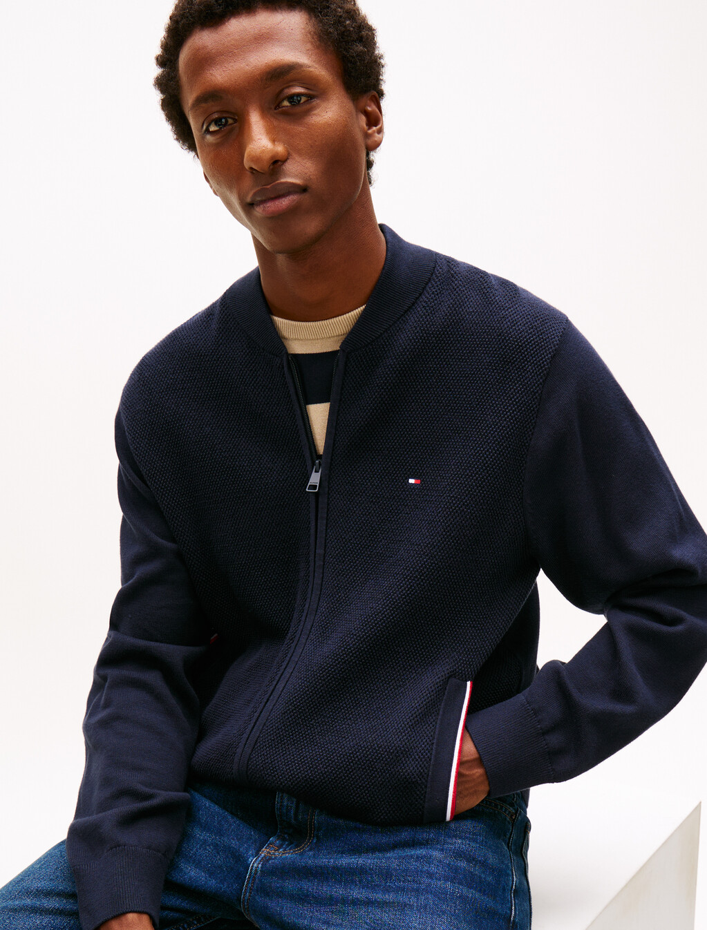 Textured Zip Through Bomber Jacket, Desert Sky, hi-res