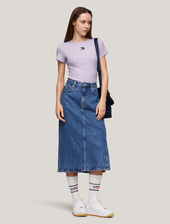 Slim Badge Ribbed T-Shirt, Lavender Flower Slim Badge Ribbed T-Shirt
