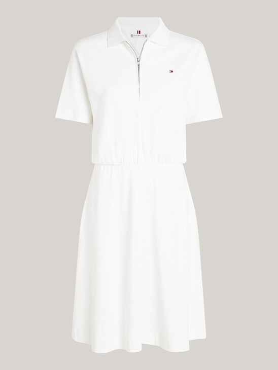 Zip Placket Fit And Flare Polo Dress