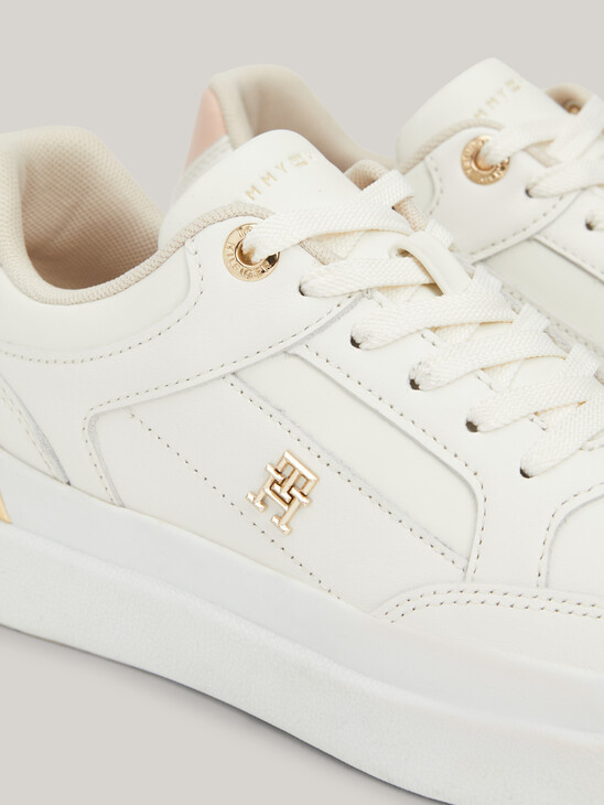 TH Monogram Metallic Leather Court Trainers