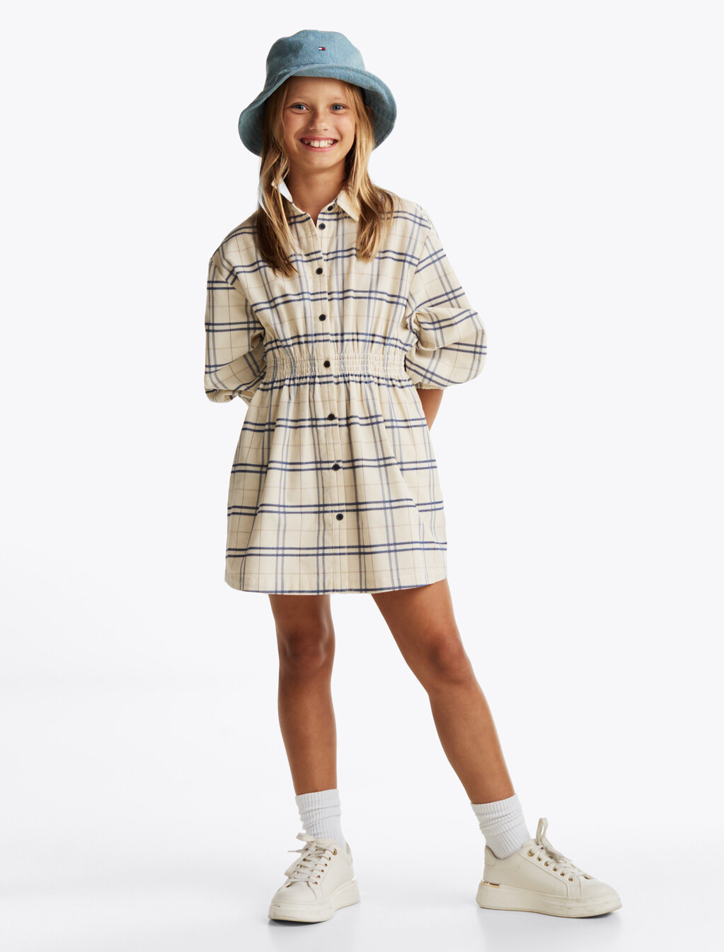 燈芯絨格紋襯衫洋裝, Classic Beige Check, hi-res