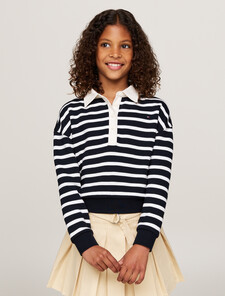 Breton Stripe Relaxed Polo Sweatshirt, Desert Sky Stripe, hi-res