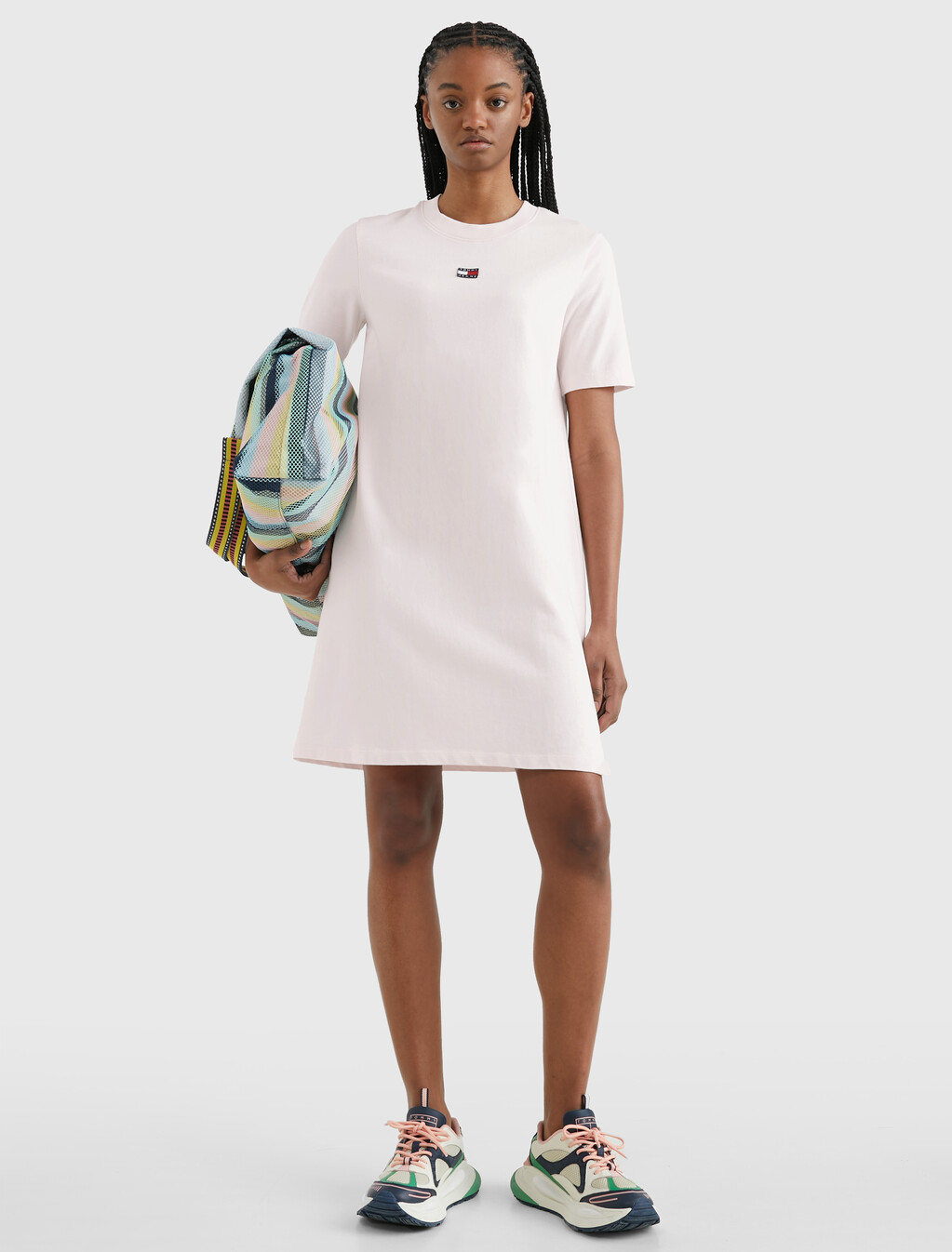 Flag Badge T-Shirt Dress, Faint Pink, hi-res