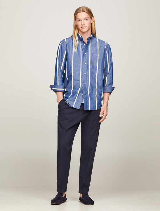 豎條紋常規襯衫, Anchor Blue / Calico 豎條紋常規襯衫