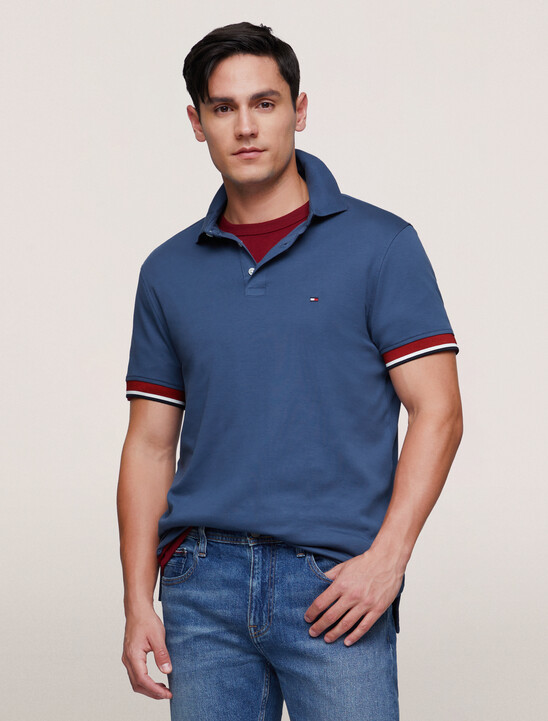 Interlock Sleeve Detail Polo, Aegean Sea Interlock Sleeve Detail Polo