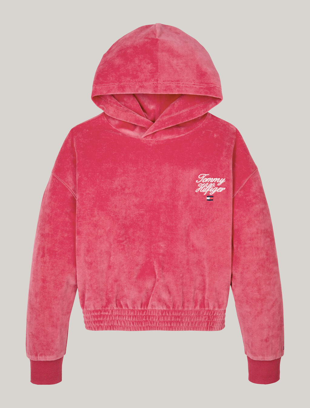 手寫標誌絲絨寬鬆連帽運動衫, Heritage Pink, hi-res
