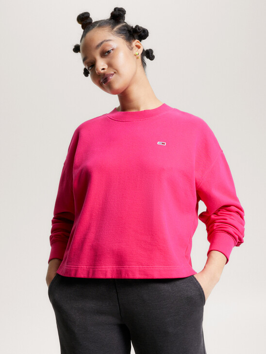 Tonal Appliqué Relaxed Cropped Sweatshirt