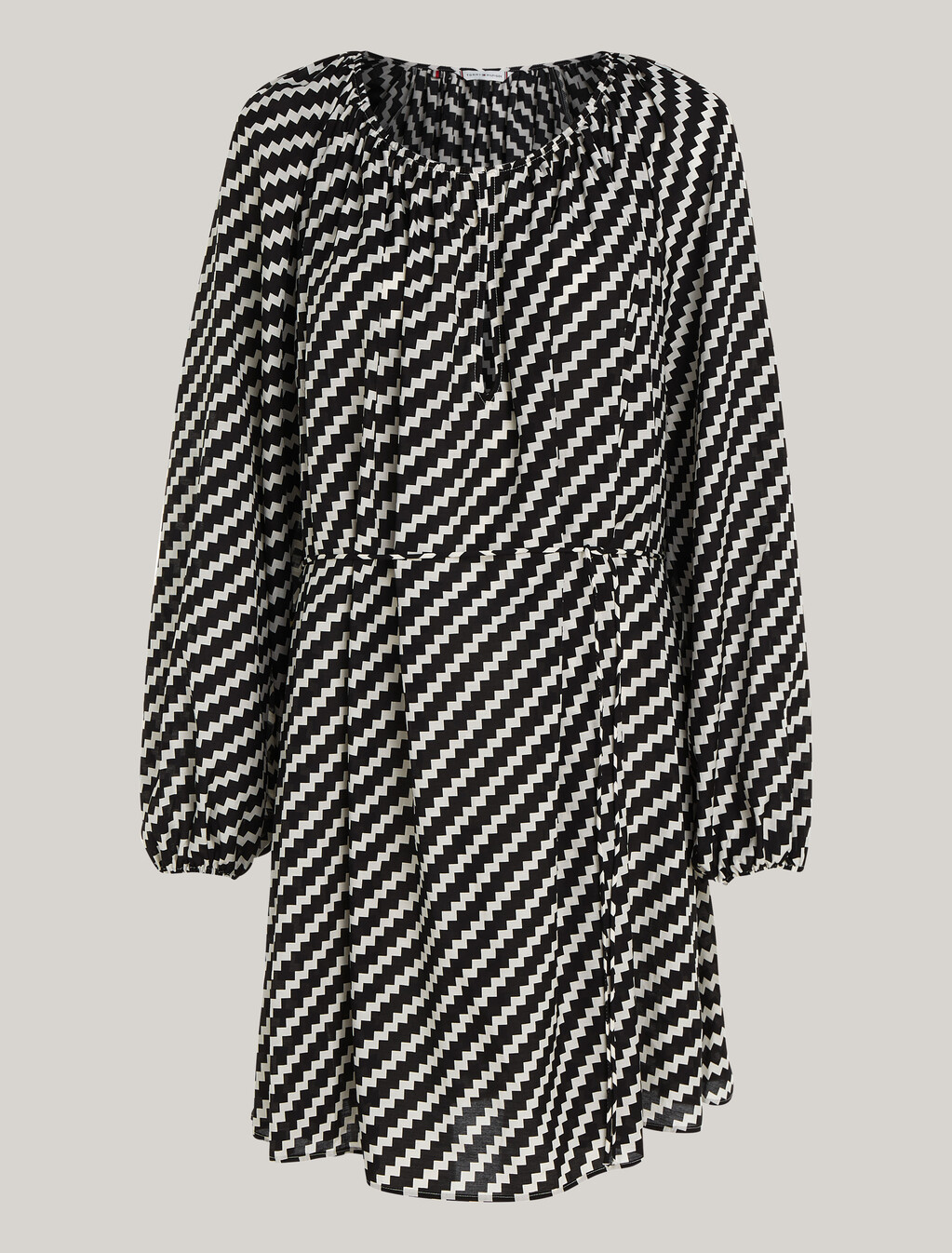 鋸齒狀印花寬鬆及膝洋裝, Zig Zag Print/ Whte Base, hi-res