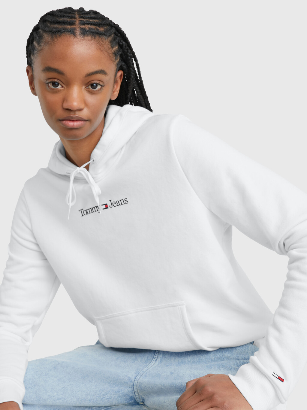 Tommy Jeans Logo Linear Hoodie, White, hi-res