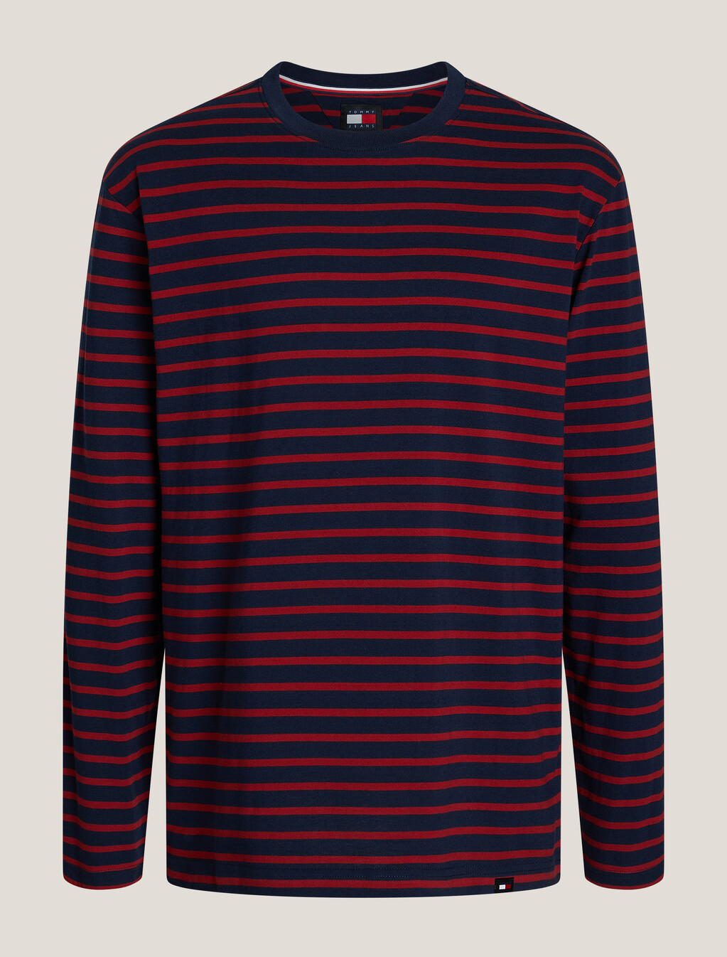 Breton Stripe Organic Cotton Long Sleeve T-Shirt, Regatta Red / Drk Night Navy Stripe, hi-res