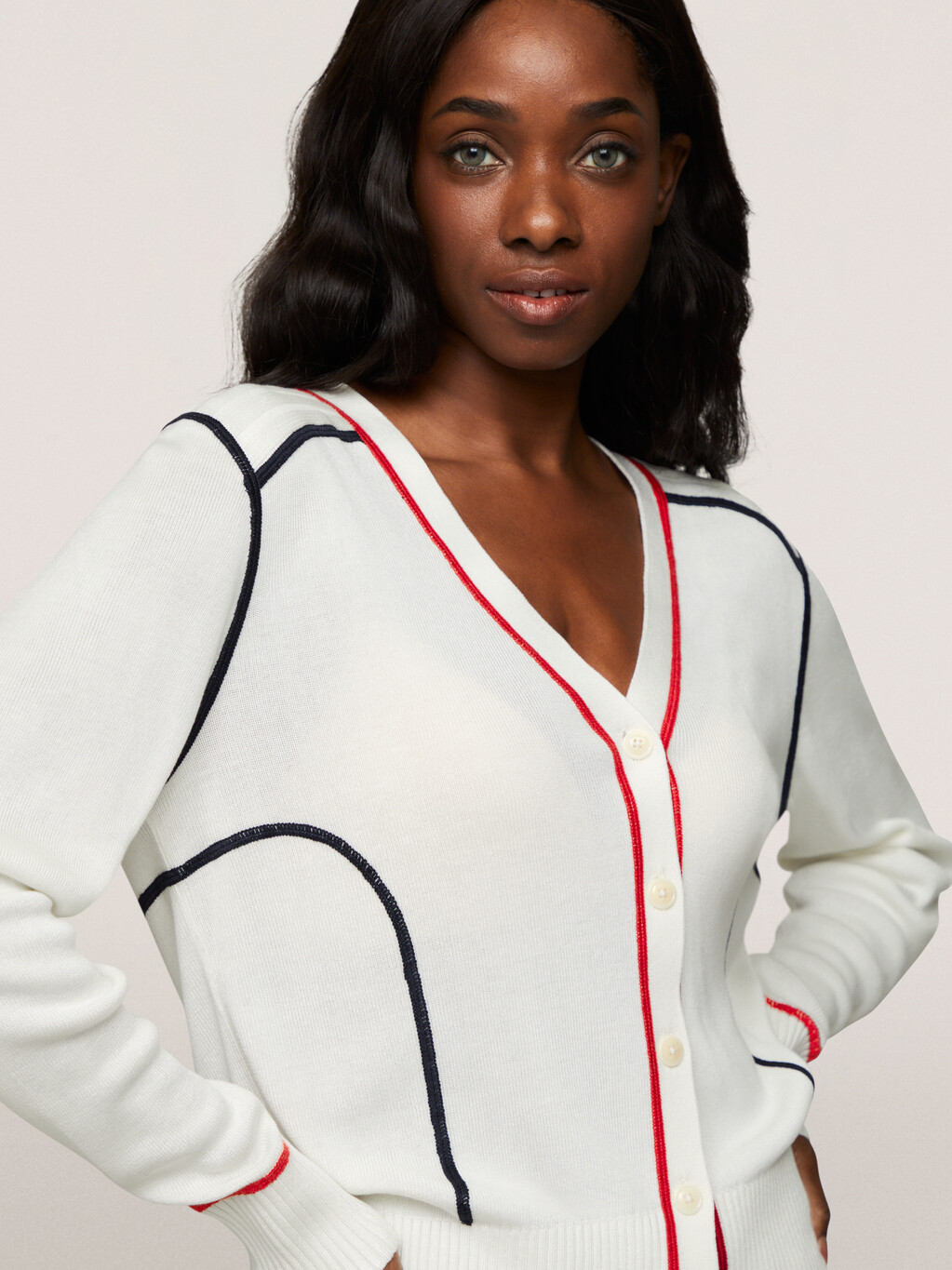 Global Stripe Lyocell Silk Cardigan, Ivory Petal, hi-res