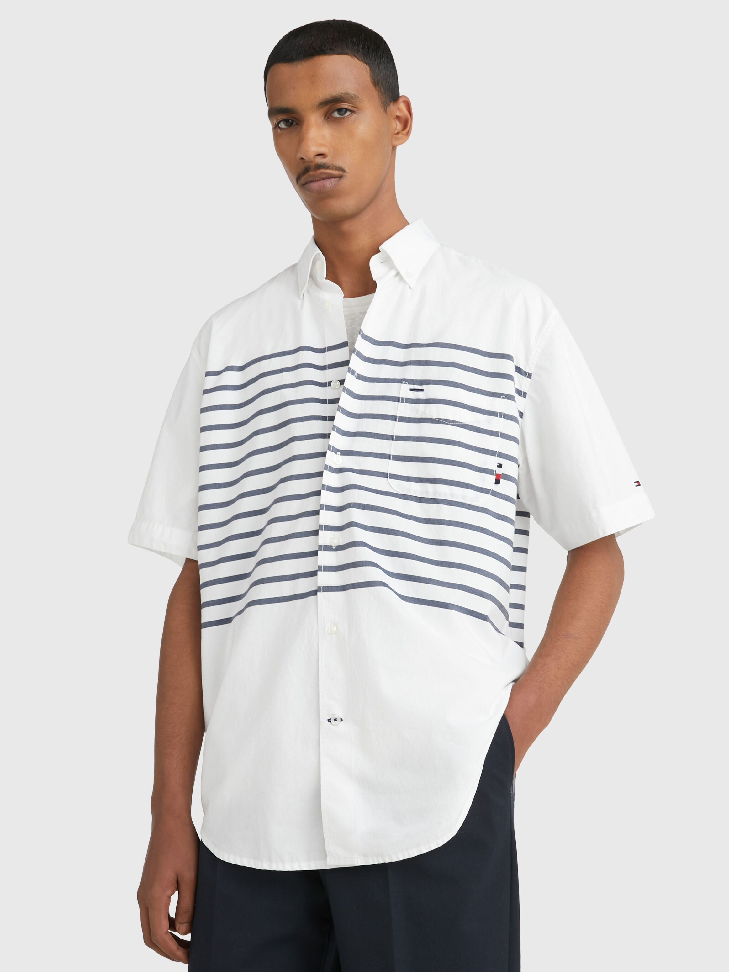 布列塔尼條紋超寬鬆短袖襯衫 Optic White / Carbon Navy