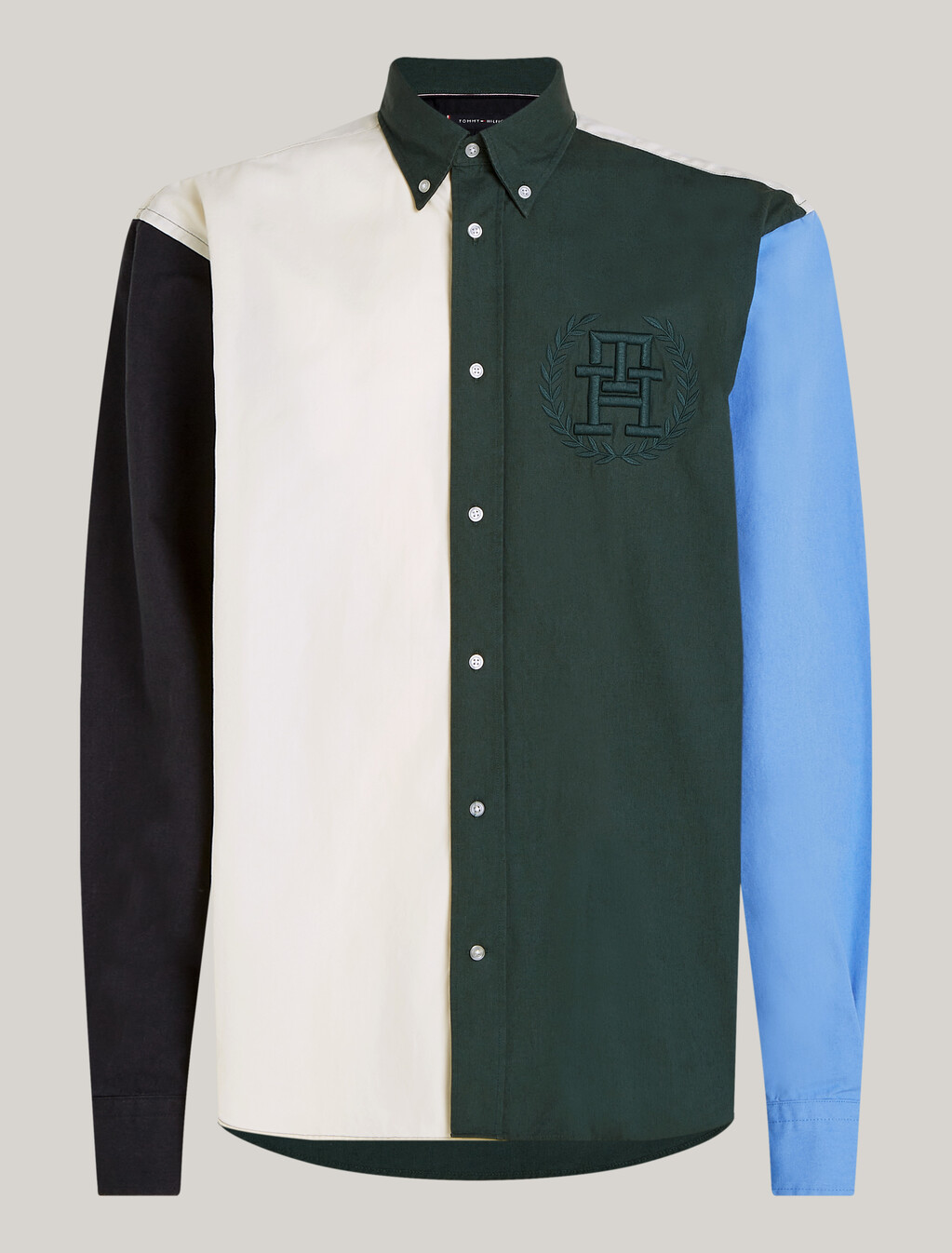 Colour-Blocked Archive Crest Logo Regular Shirt, Hunter / Desert Sky / Multi, hi-res