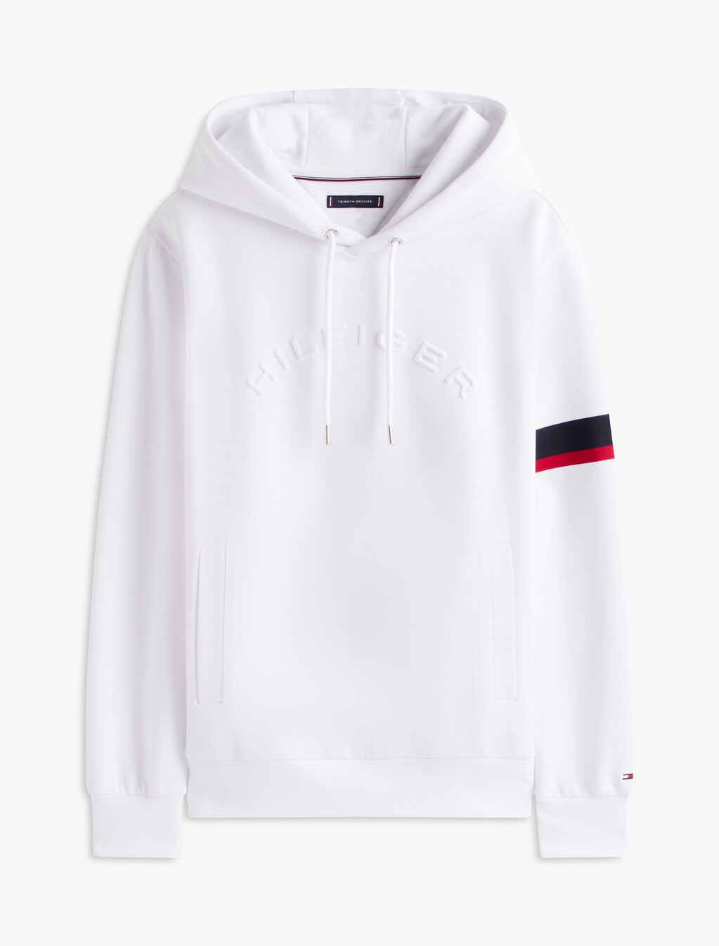 條紋嵌飾連帽衫, White, hi-res