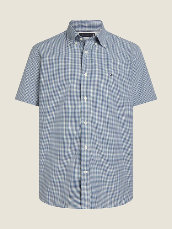 Micro Gingham Check Button Down Short Sleeve Shirt