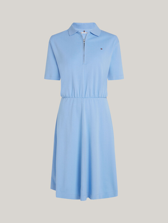 Zip Placket Fit And Flare Polo Dress