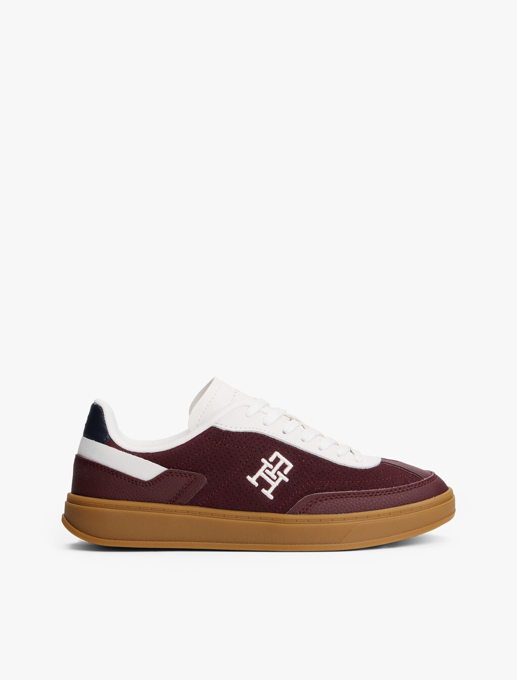 TH Monogram Colour-Blocked Trainers, Burgundy Velvet/Ecru, hi-res