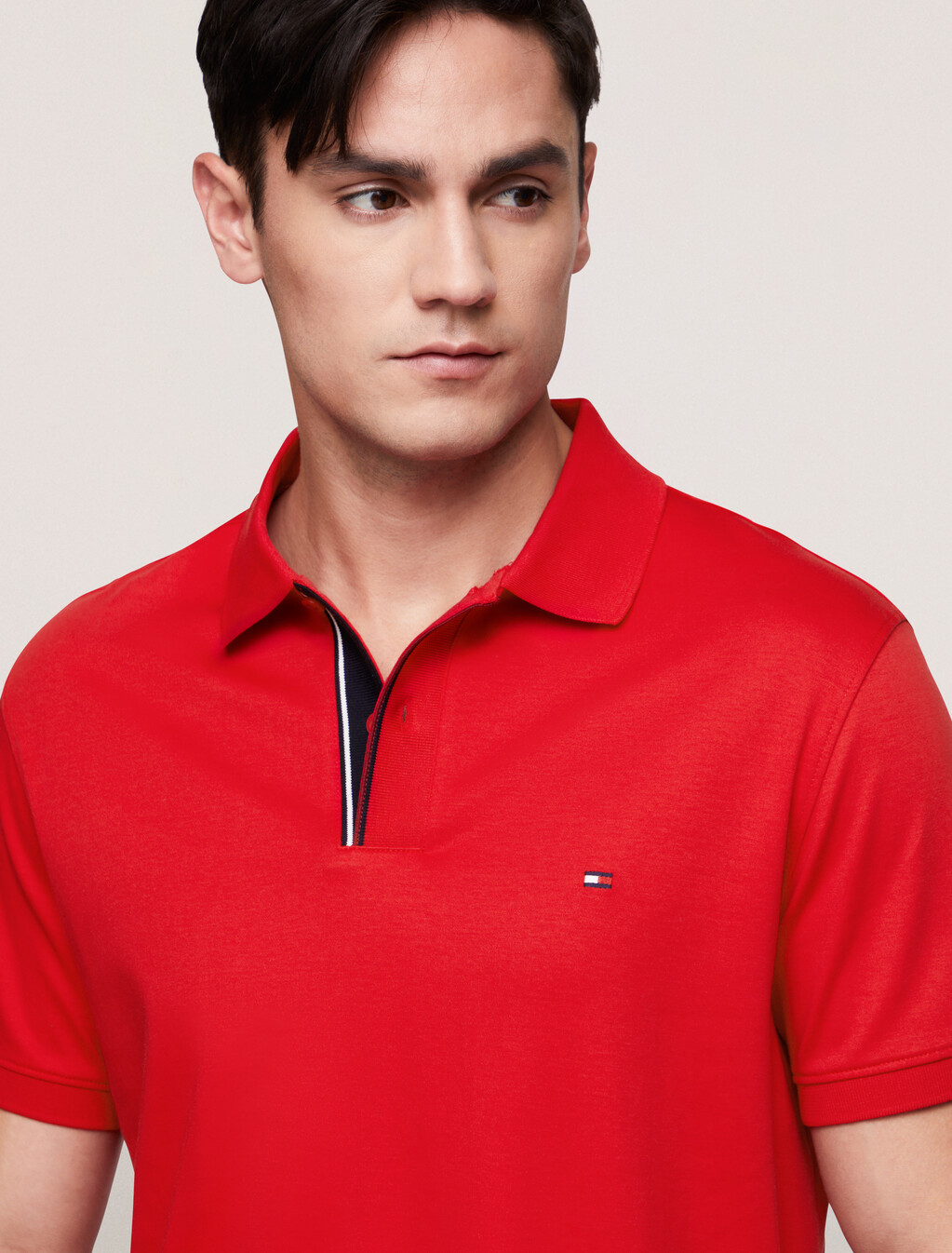 條紋鈕襟 Polo 衫, Primary Red, hi-res
