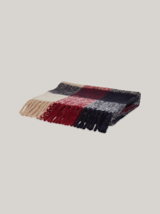 Mixed Check Fluffy Wool Blend Scarf