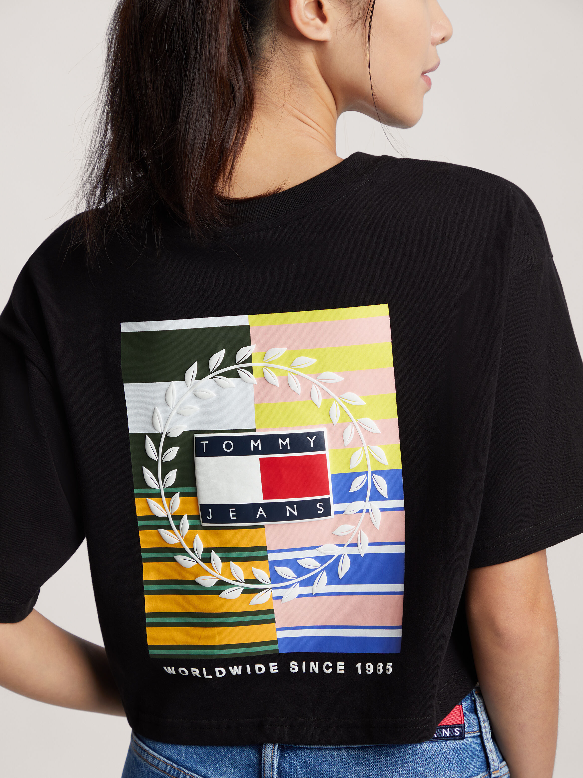 Back Logo Cropped Oversized T Shirt Tommy Hilfiger Taiwan