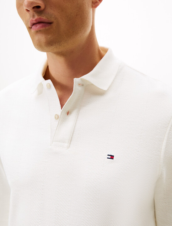 人字紋提花圖案長袖 Polo 衫