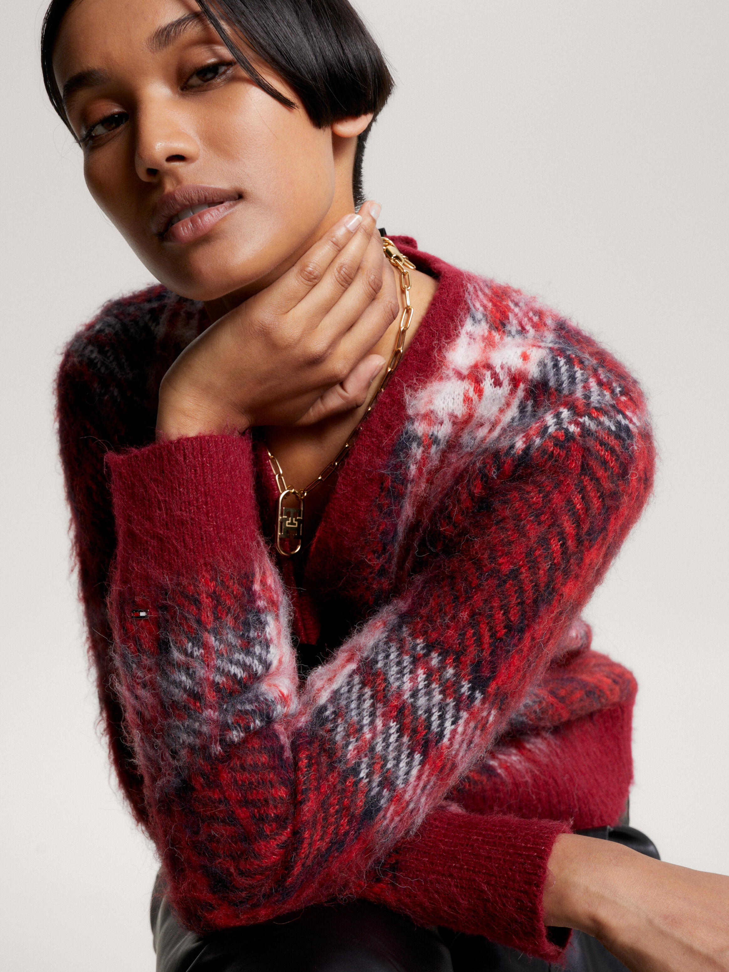Womens red plaid cardigan hotsell
