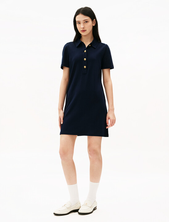 金色鈕扣 Polo 洋裝