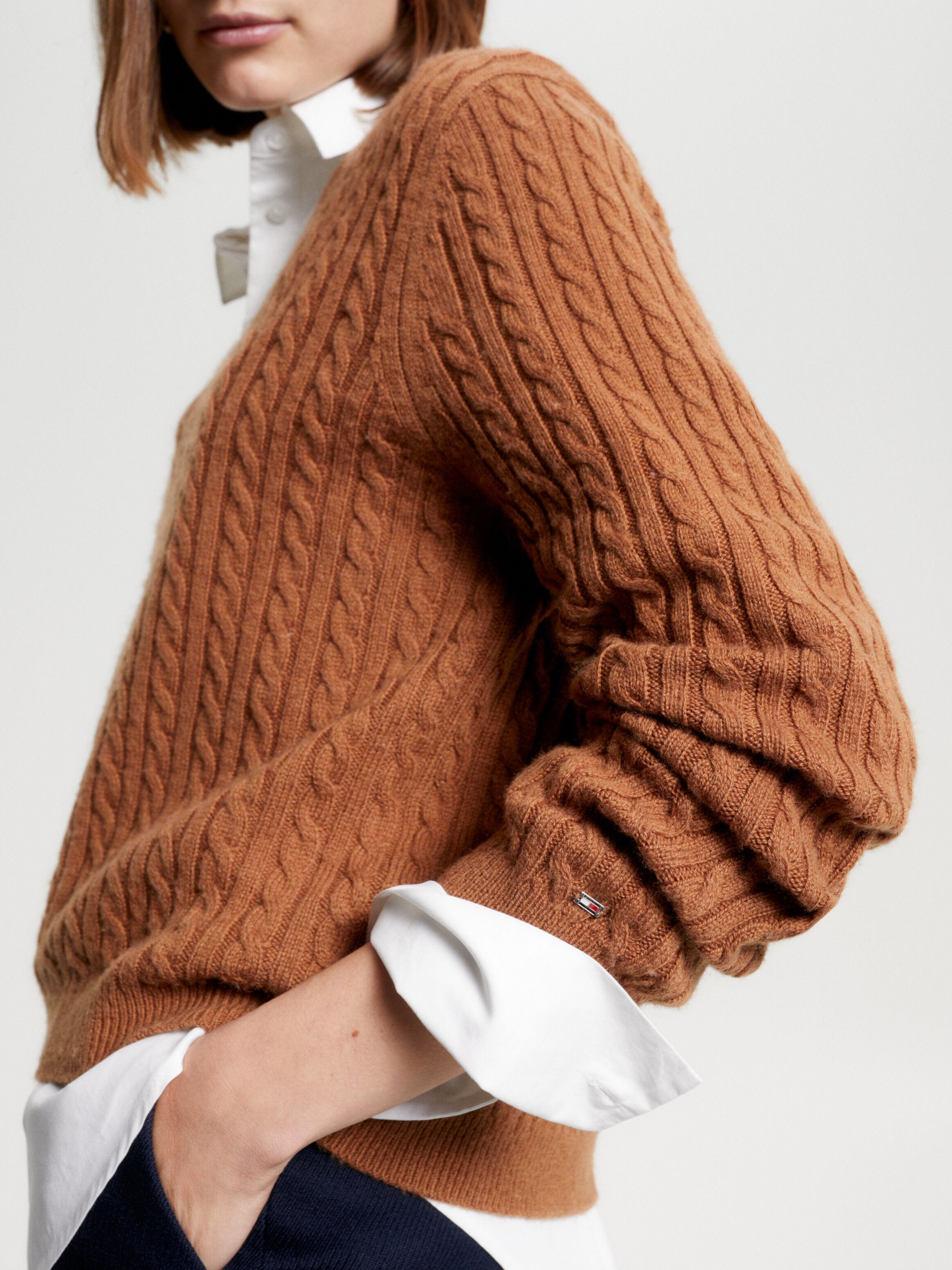 Cable knit v discount neck jumper womens