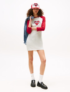 Tommy Girl Slim T-Shirt Mini Dress, Ivory Marl / Primary Red, hi-res