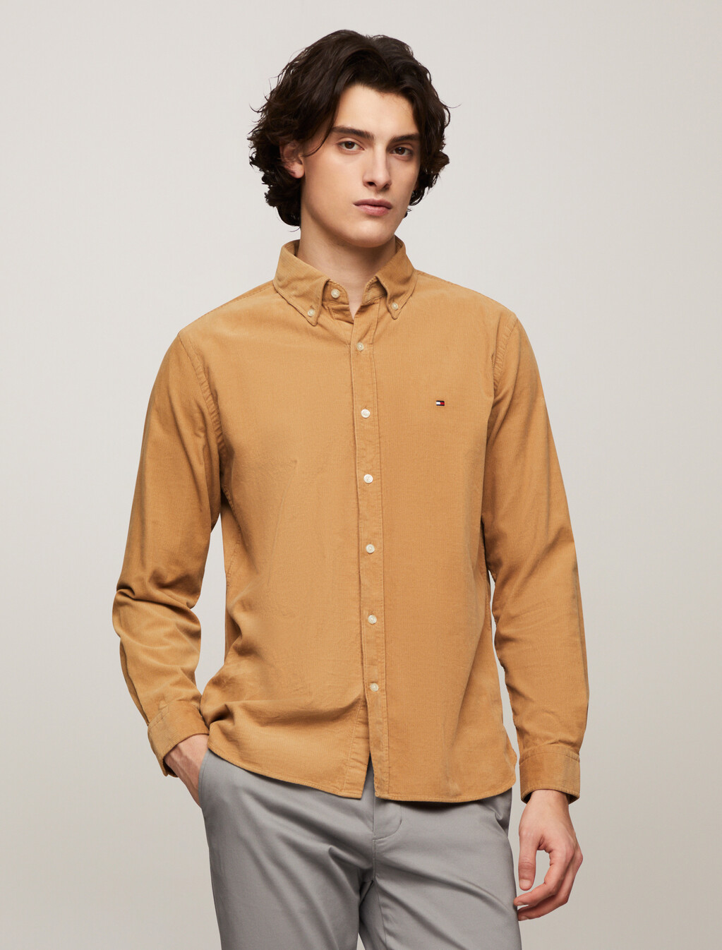 Solid Corduroy Regular Shirt, Safari Canvas, hi-res