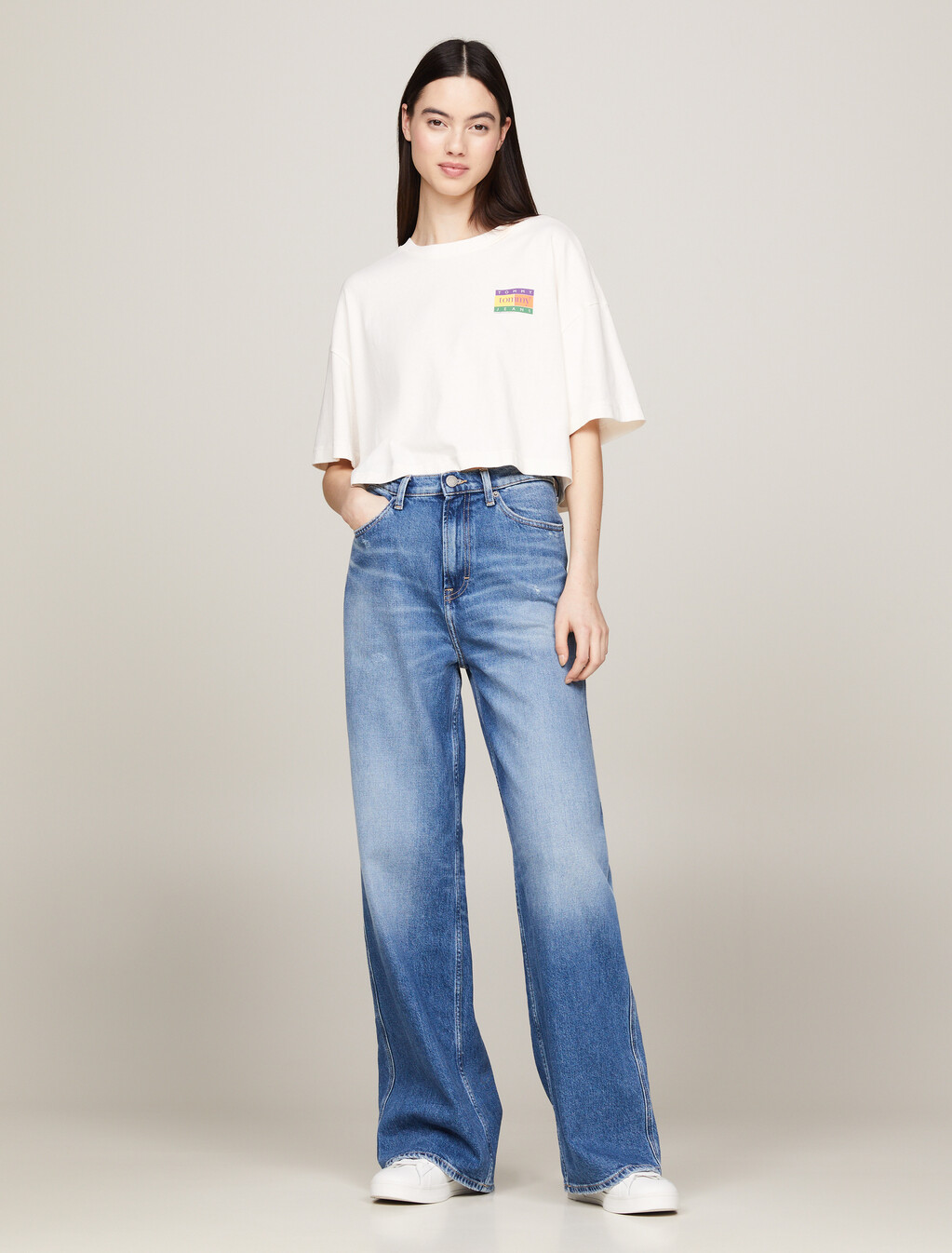 Oversized Back Logo Cropped T-Shirt, Ancient White, hi-res