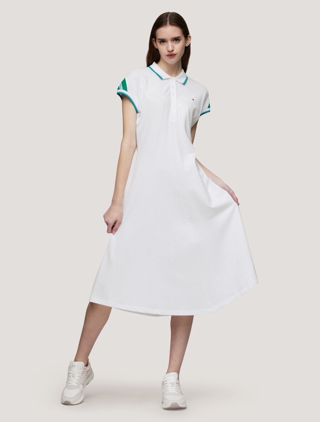 對比飾邊 Polo 連身裙, Th Optic White, hi-res
