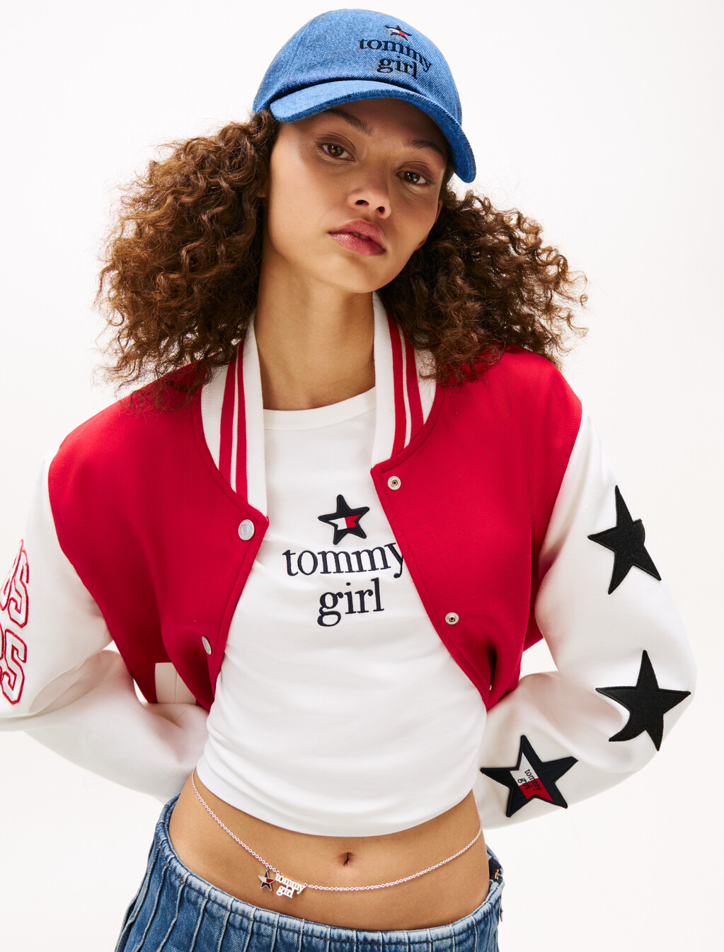 Tommy Girl 牛仔棒球帽, Mid Blue Denim Wash, hi-res