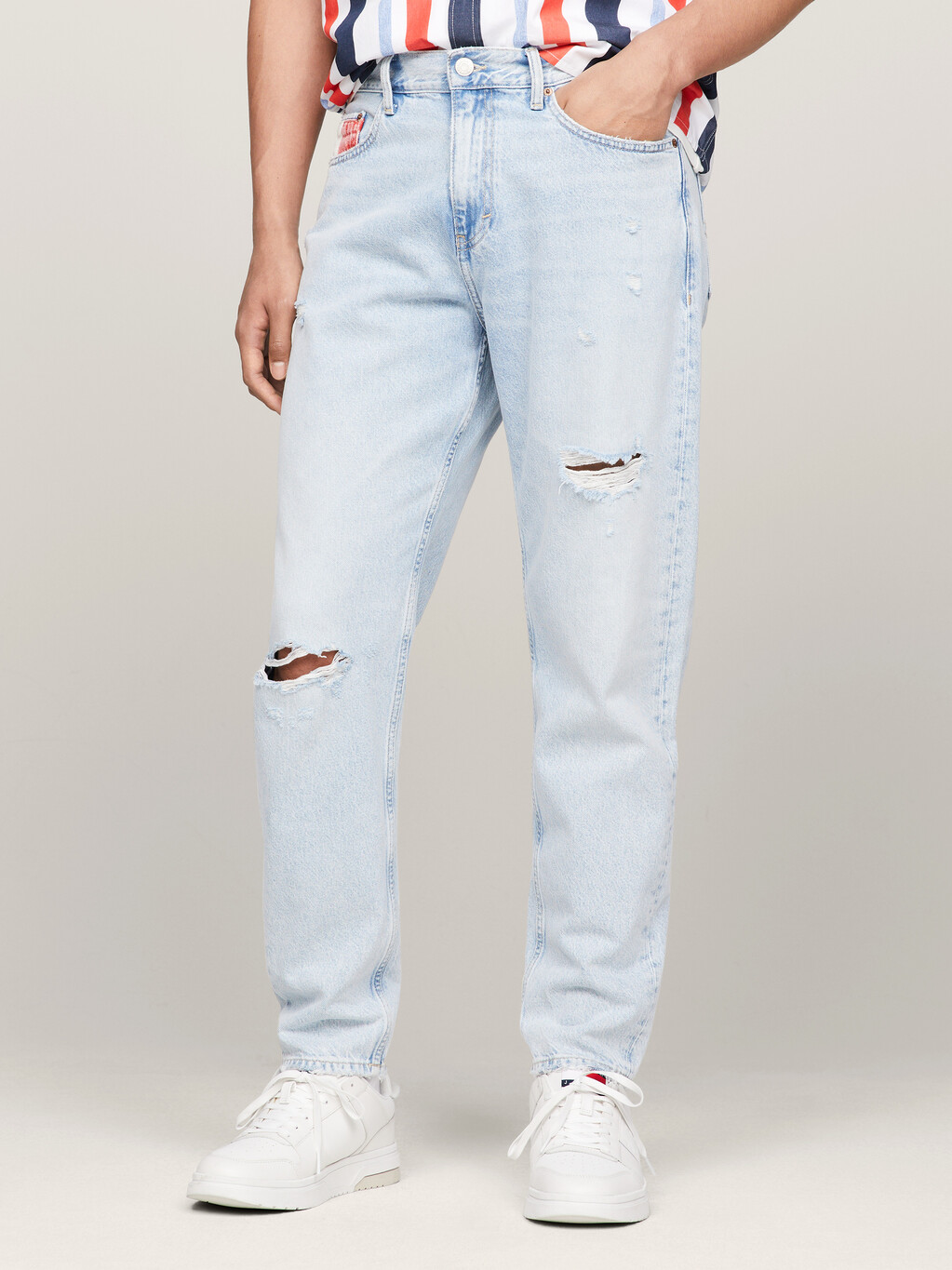 Isaac Archive Relaxed Tapered Distressed Jeans, Denim Light, hi-res