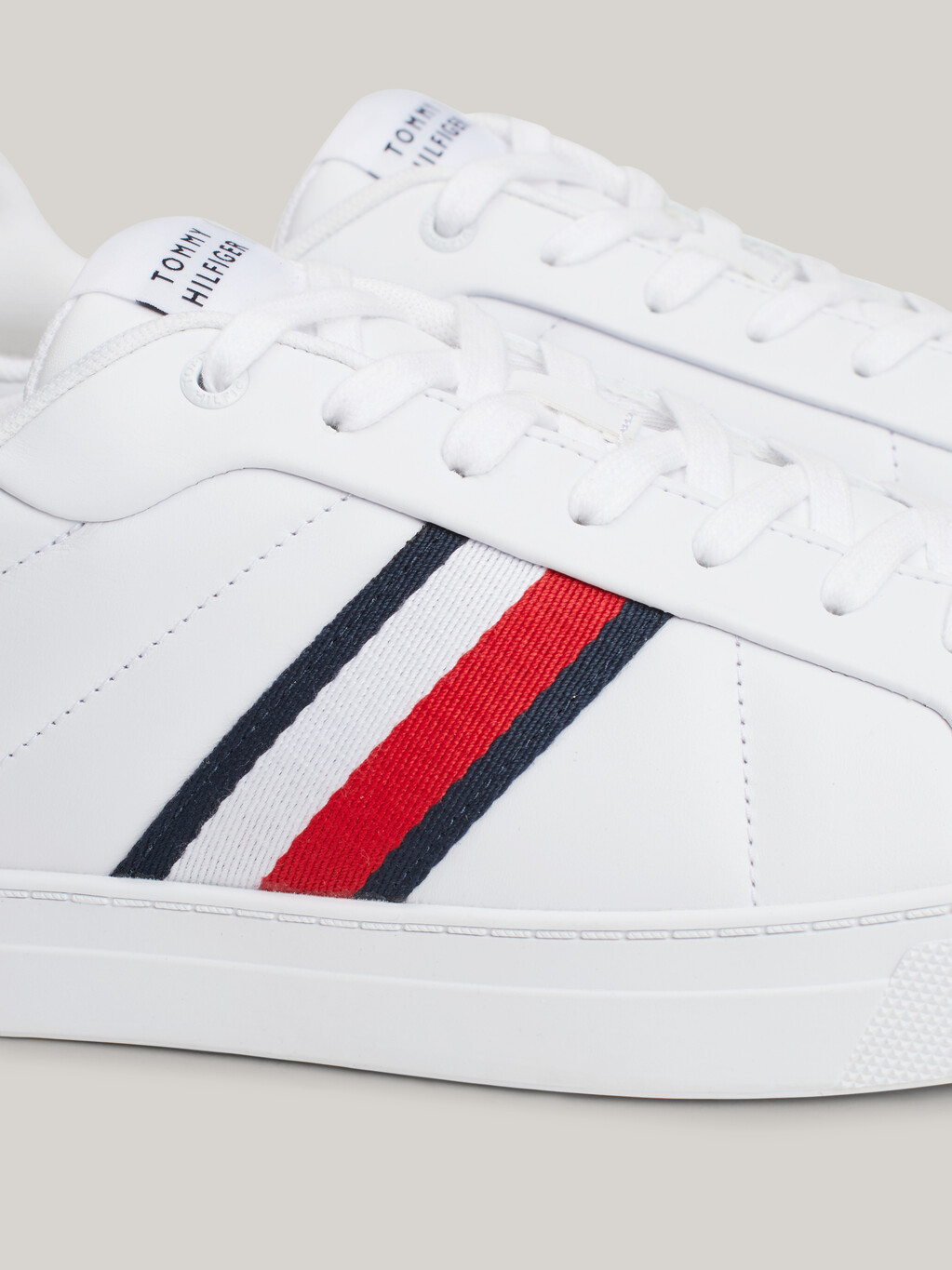 Leather Signature Tape Court Trainers, White, hi-res