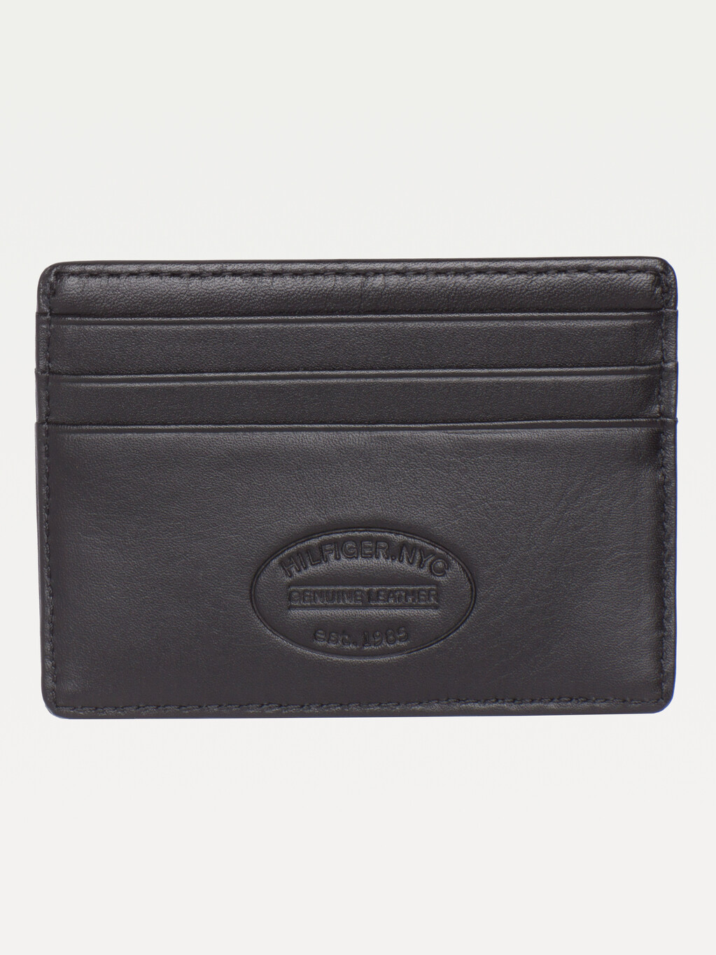 Embossed Logo Leather Card Holder, Black, hi-res