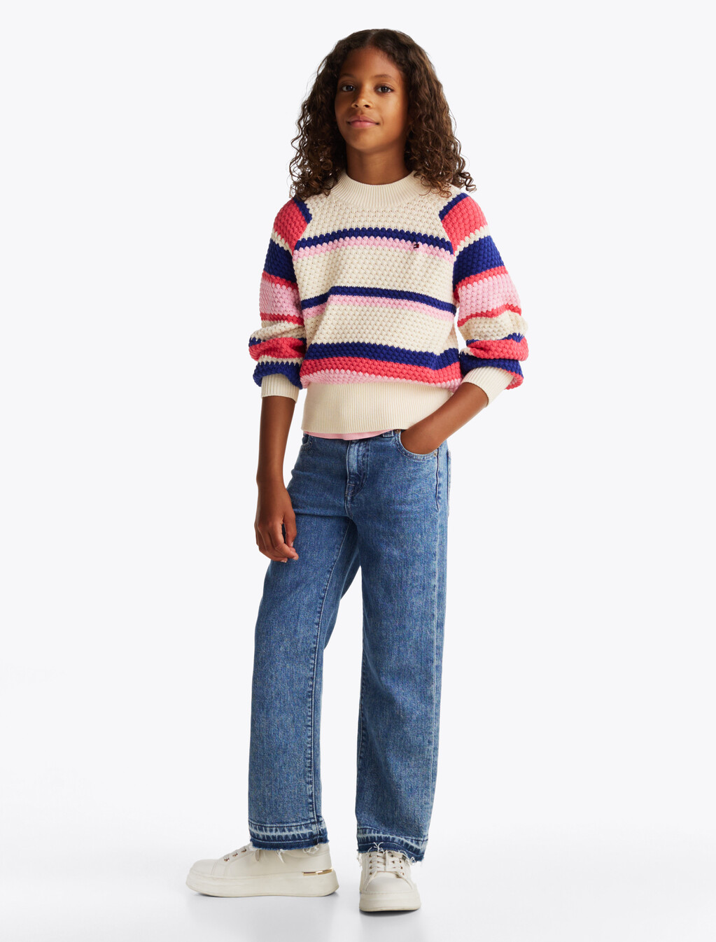 Girls Color Block Stripe Sweater, Multi Stripes, hi-res