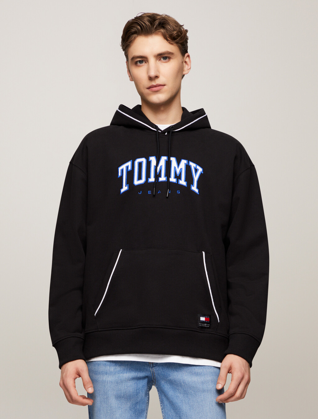 Varsity Piping Hoodie, Black, hi-res
