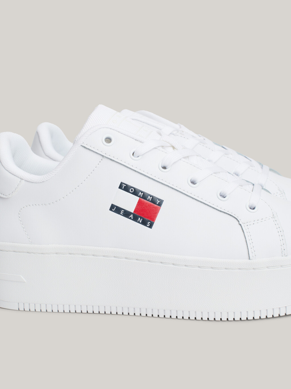 Essential Leather Fine-Cleat Flatform Trainers, White, hi-res