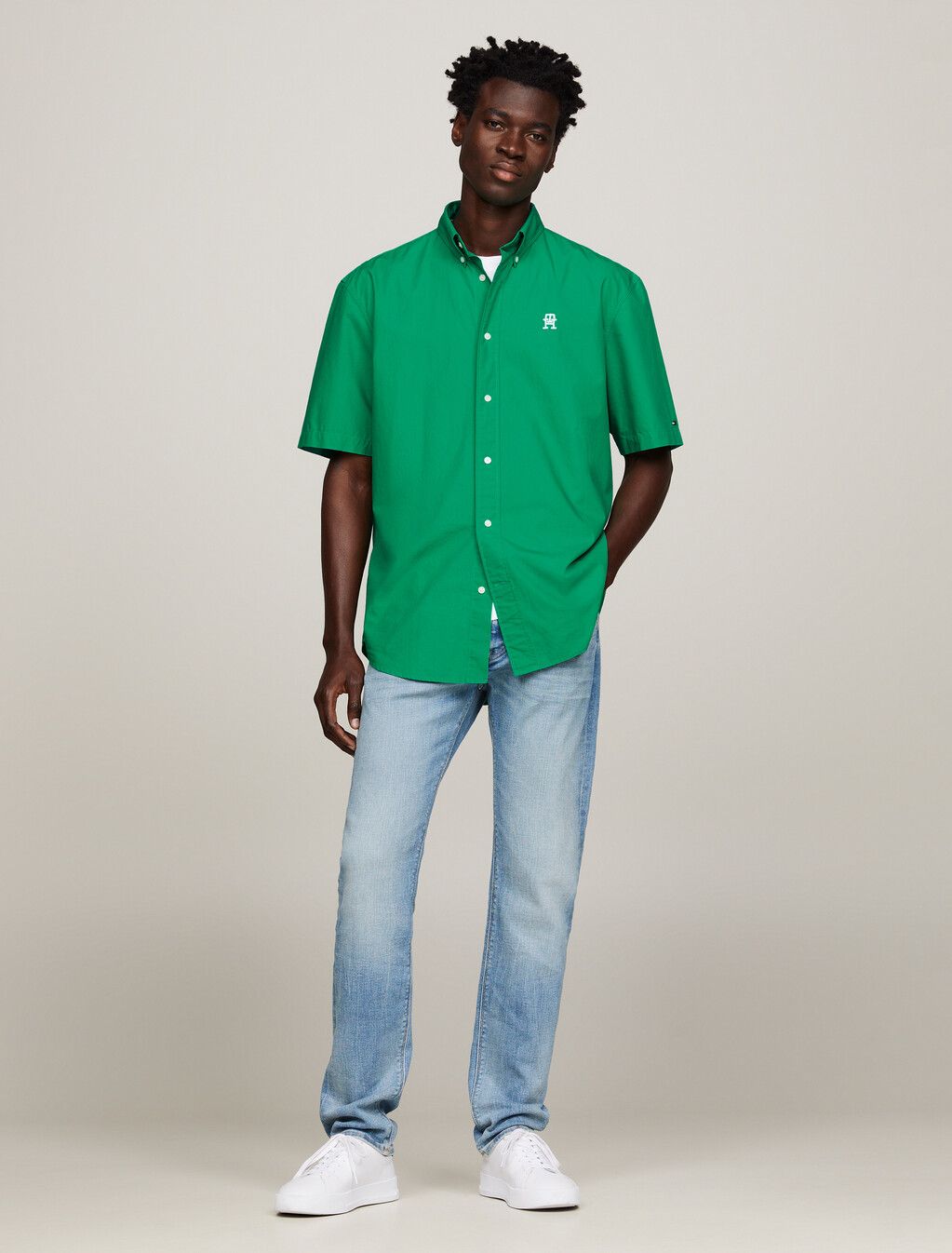 TH Monogram Regular Short Sleeve Shirt, Olympic Green, hi-res