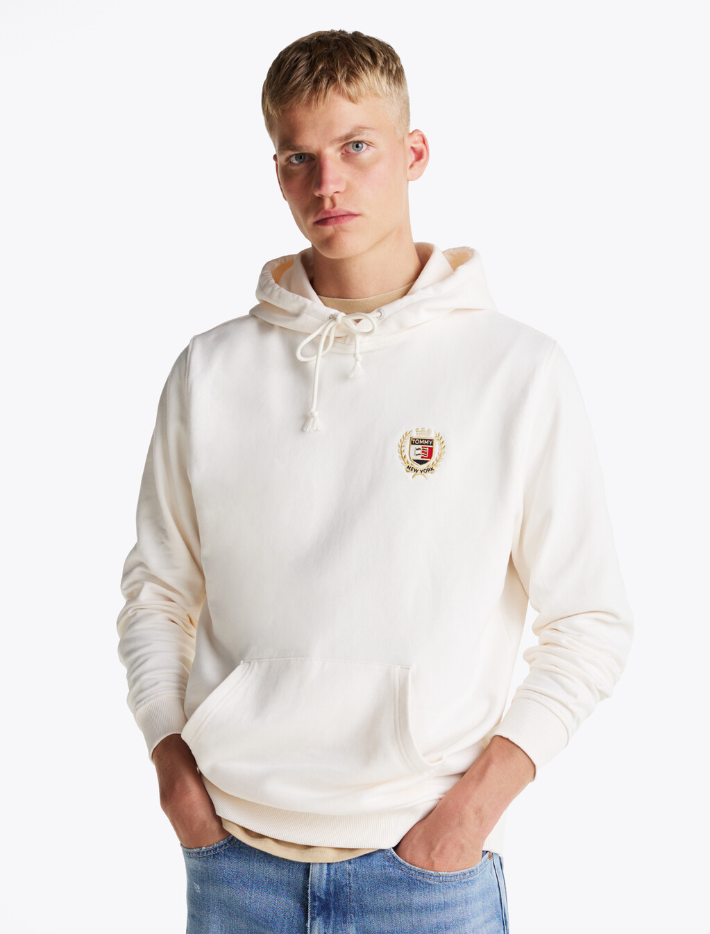 Embroidery Drawstring Hoody, Ancient White, hi-res