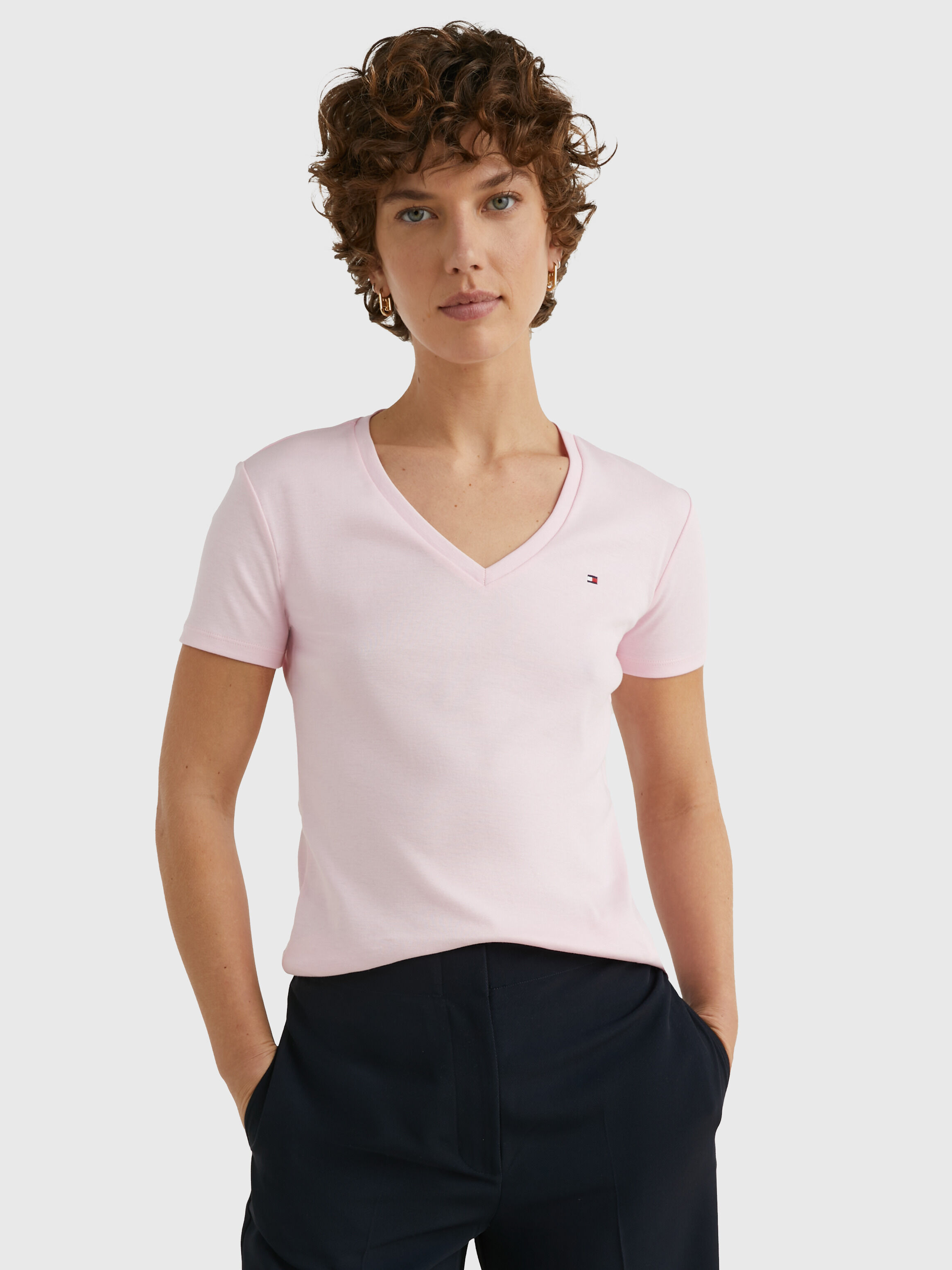 Stripe Slim Fit V Neck T Shirt