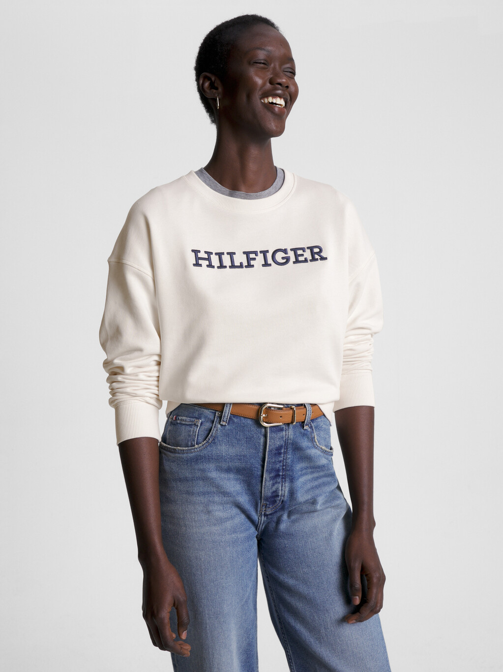 Hilfiger Monotype Embroidery Sweatshirt, Weathered White, hi-res