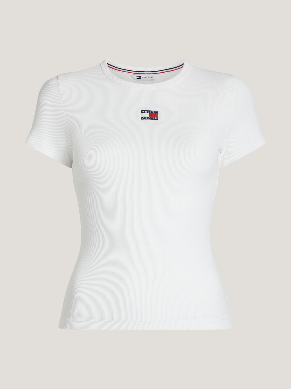 修身徽章羅紋 T 恤, White, hi-res