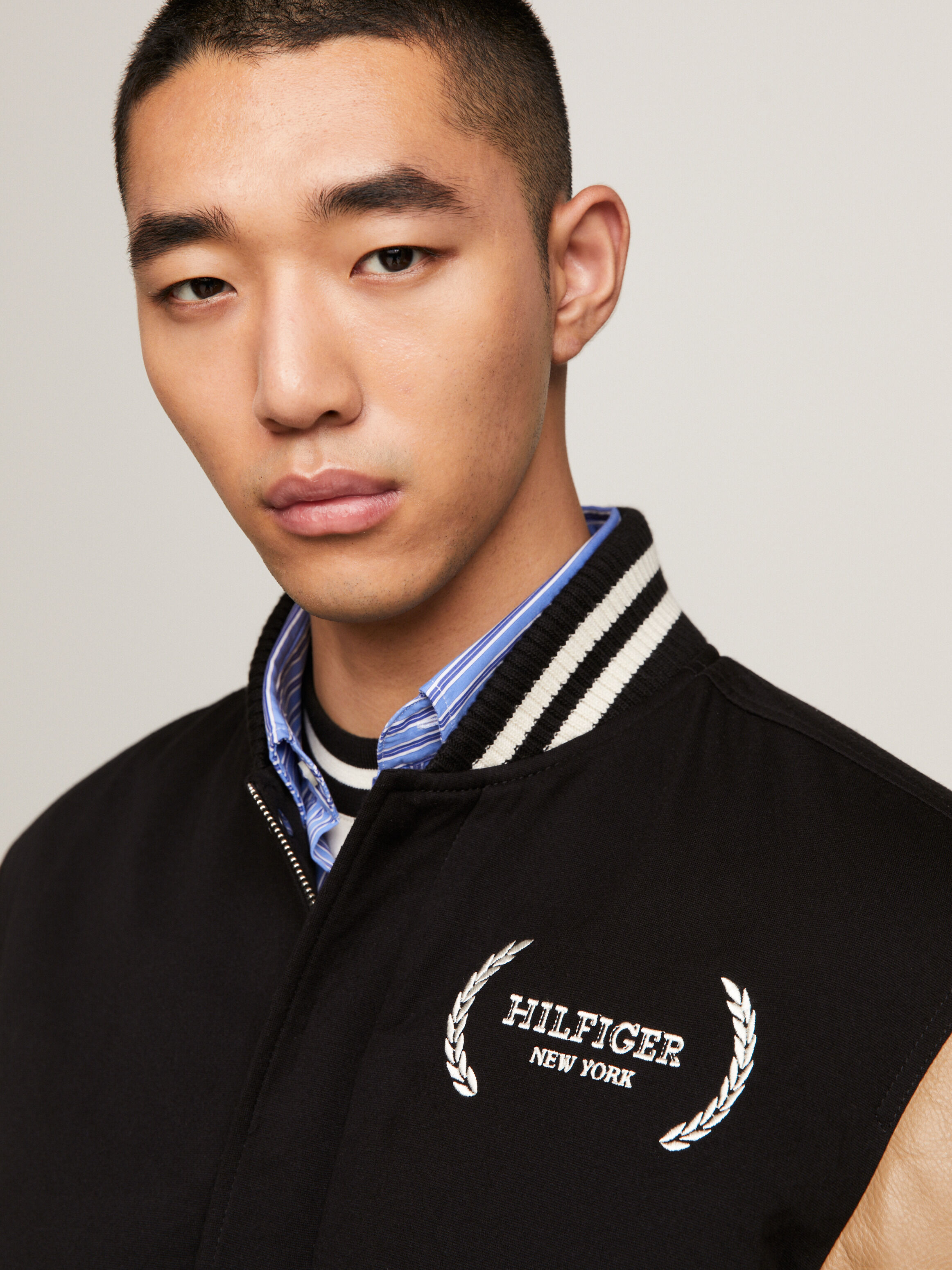 Tommy hilfiger leather varsity jacket sale