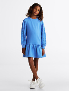 Girls Embroidered Knit Dress, Blue Spell, hi-res
