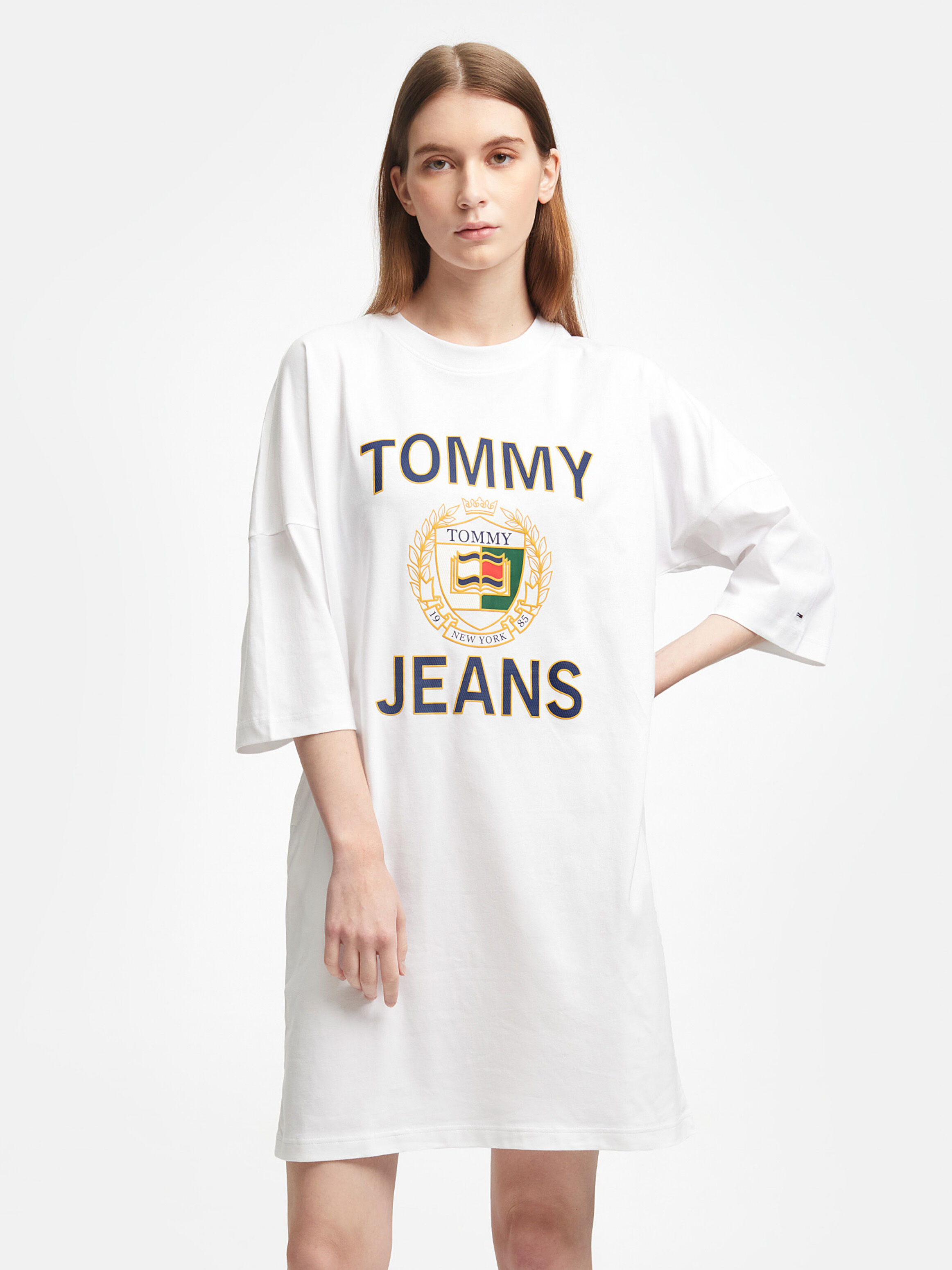 Oversized Crest Logo T Shirt Dress white Tommy Hilfiger Taiwan