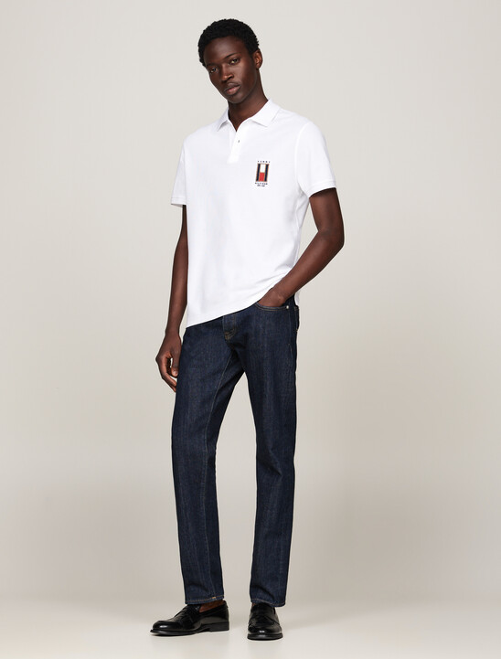 Regular Vertical Flag Polo Shirt, White Regular Vertical Flag Polo Shirt