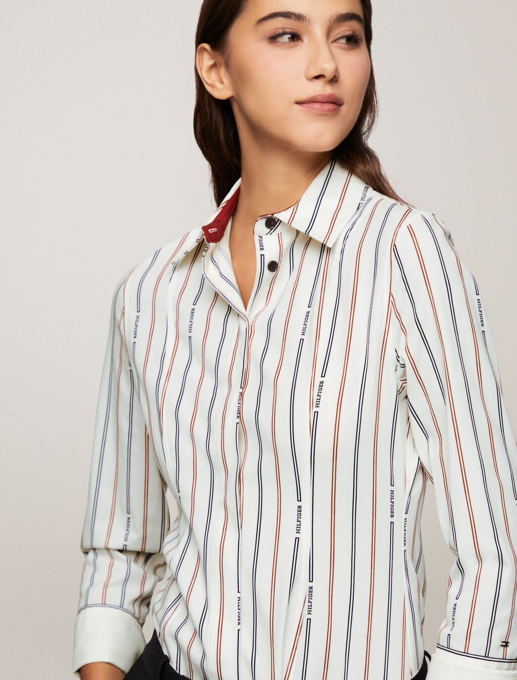 亞洲版型標誌條紋修身襯衫, Monotype Stp/ Ancient White, hi-res